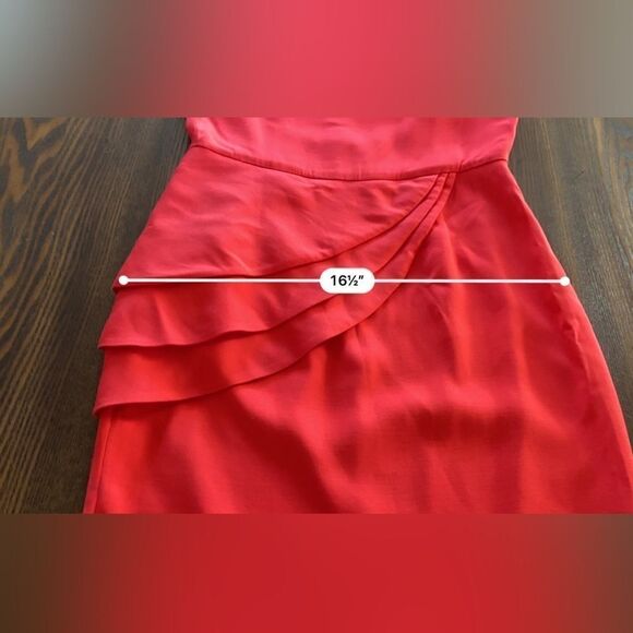 Alice + Olivia Asymmetrical Side Ruffle Open Back Fitted Dress Bright Poppy XS 0 - Picture 14 of 16